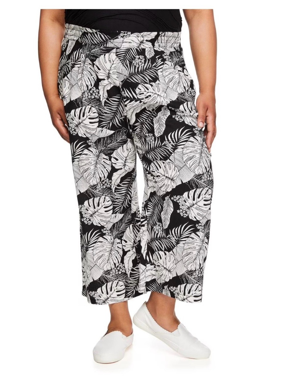 Black & White Print Wide-Leg Pants